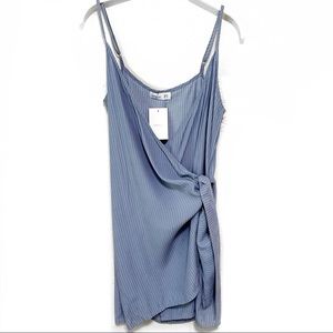 NWT FAITHFULL THE BRAND Kara Wrap Mini Dress in Oxford Blue Stripe - 4